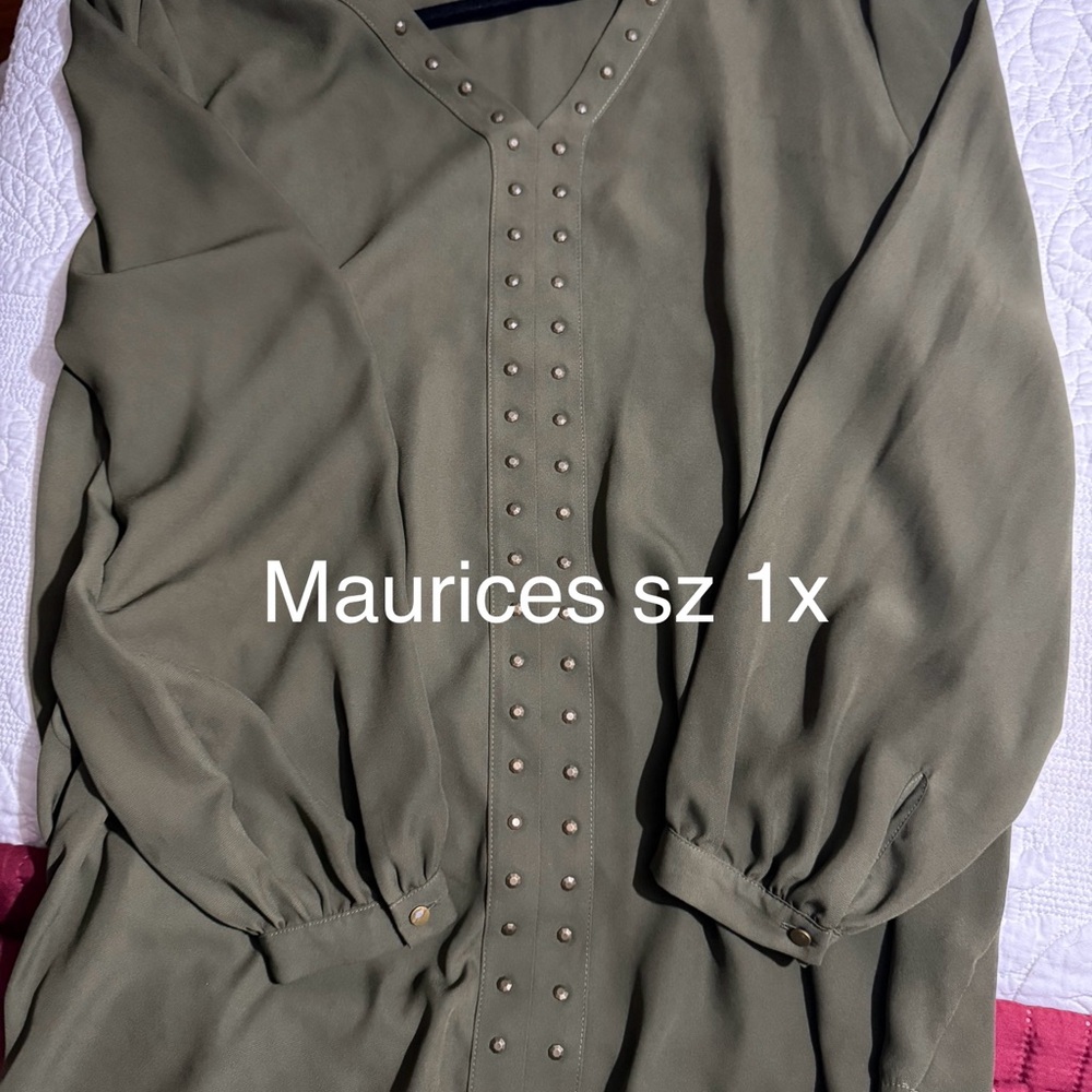 Maurices Khaki Blouse with Stud Accents 1X